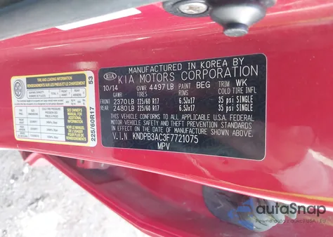 2015 Kia Sportage Lx z USA, uszkodzony, nr VIN KNDPB3AC3F7721075